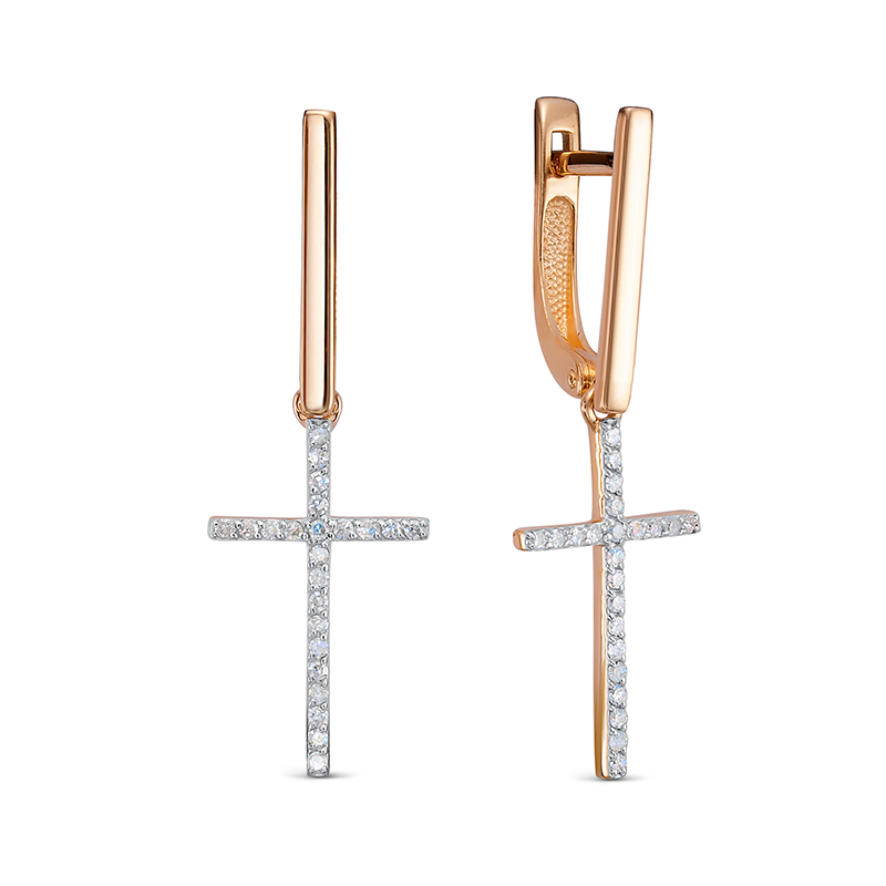 Серьги из красного золота с бриллиантами и декором в форме крестов