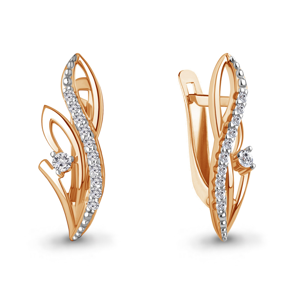 Серьги из красного золота с фианитами