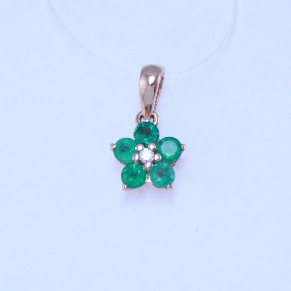 Подвеска из красного золота с изумрудами и бриллиантом