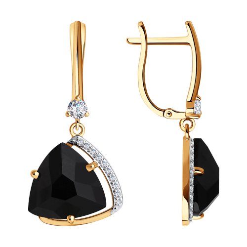 Серьги из красного золота с ониксом и фианитами