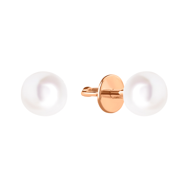 Серьги пусеты из красного золота с жемчугом