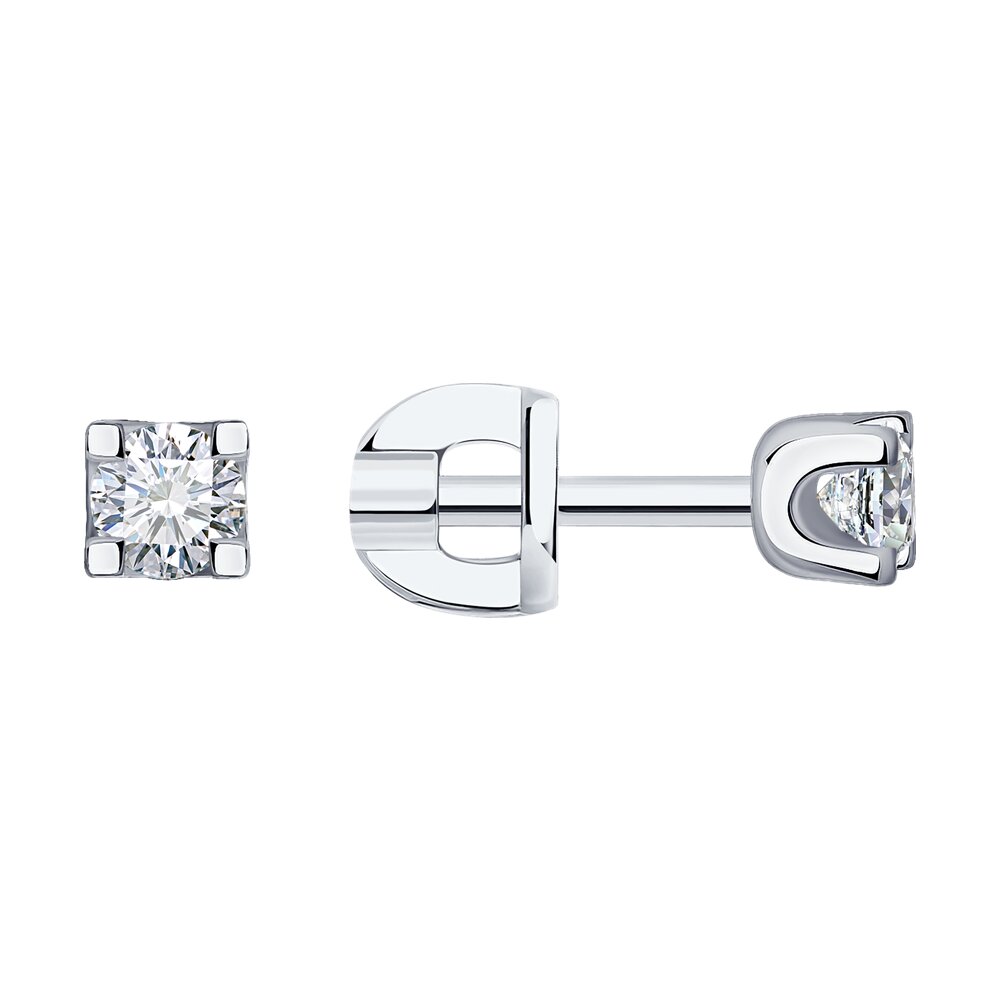 Серьги пусеты из белого золота с бриллиантами