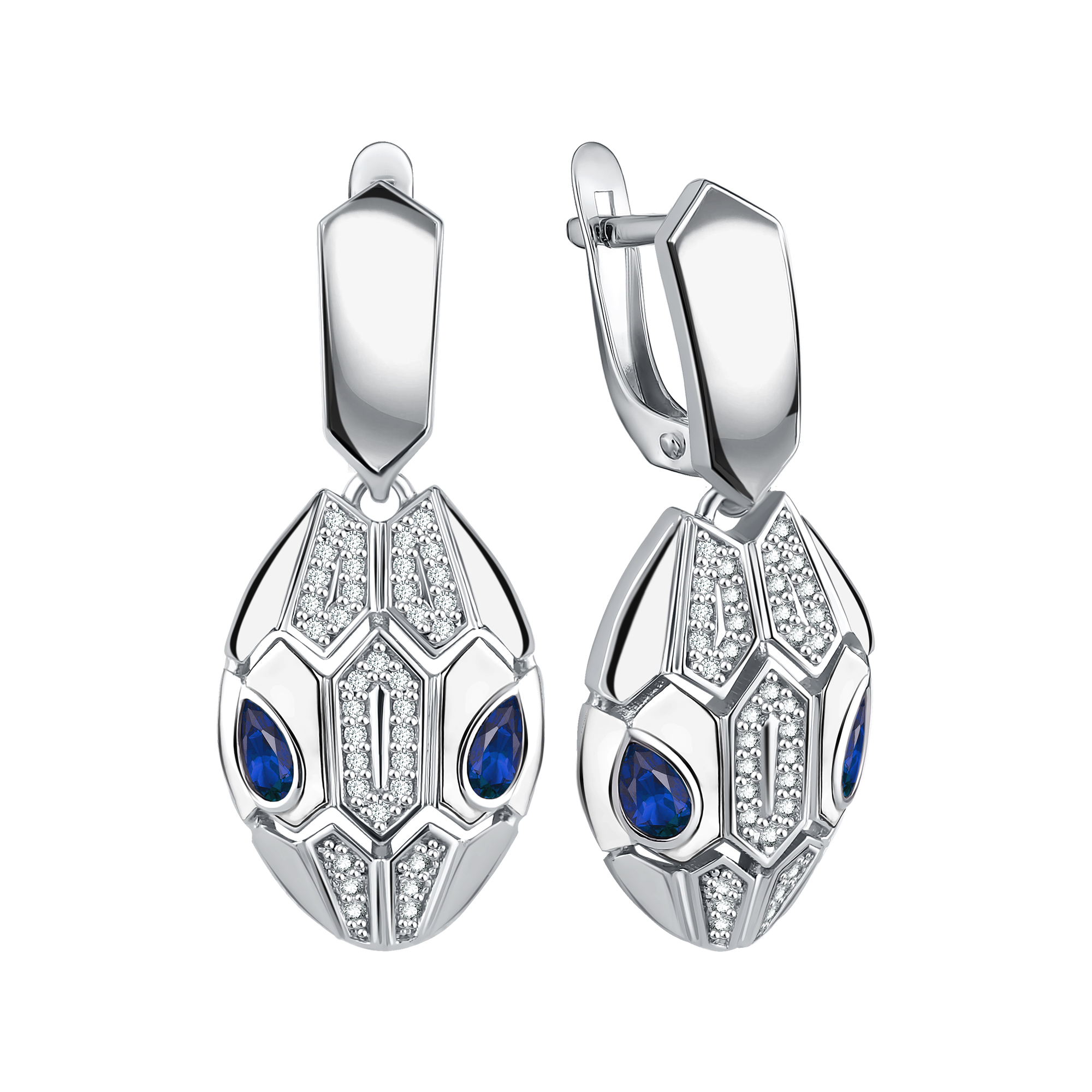 Серьги из серебра с фианитами в форме змеи