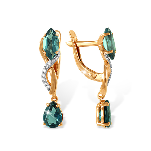 Серьги из красного золота с топазами и фианитами