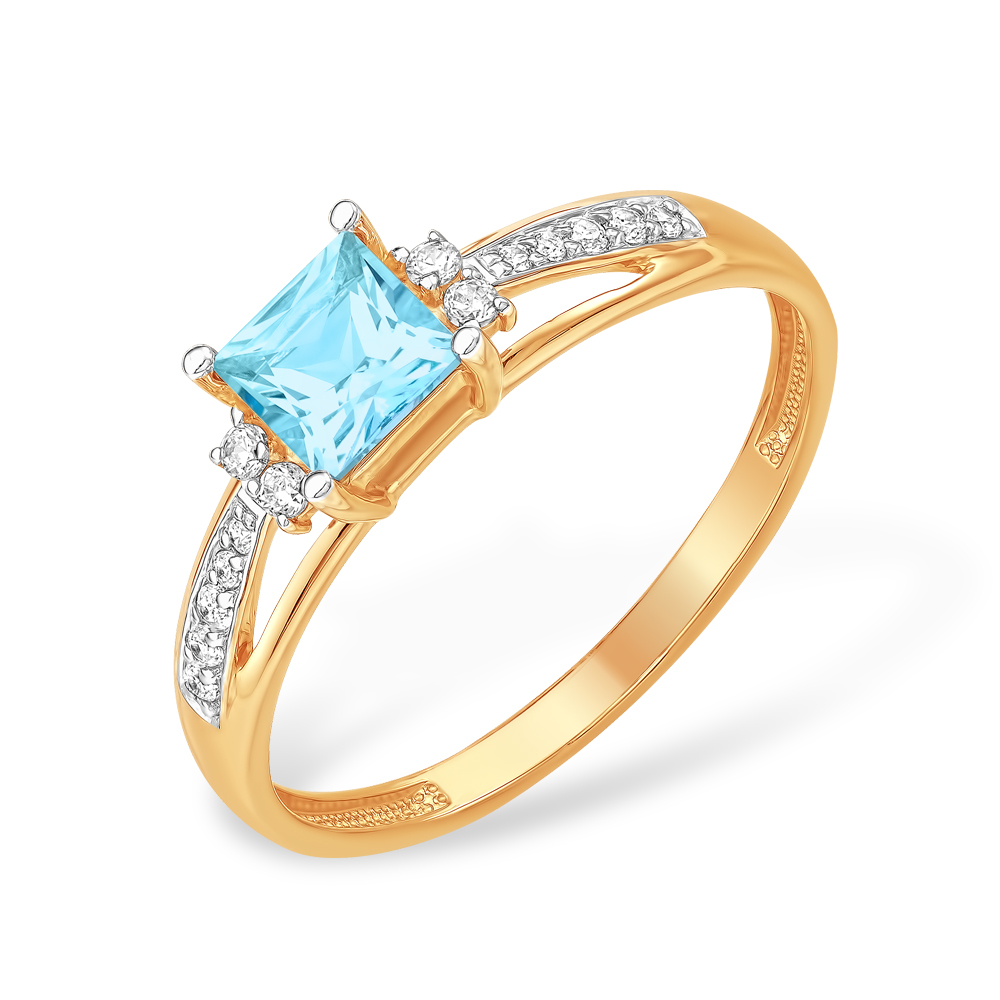 Кольцо из красного золота с топазом и фианитами