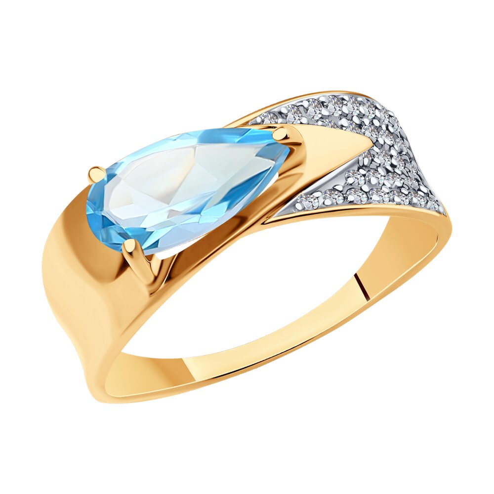 Кольцо из красного золота с топазом и фианитами