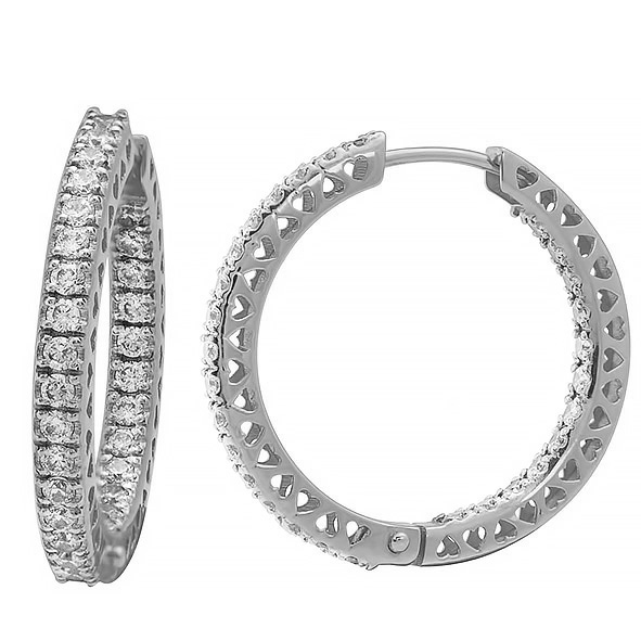 Серьги конго из белого золота с фианитами