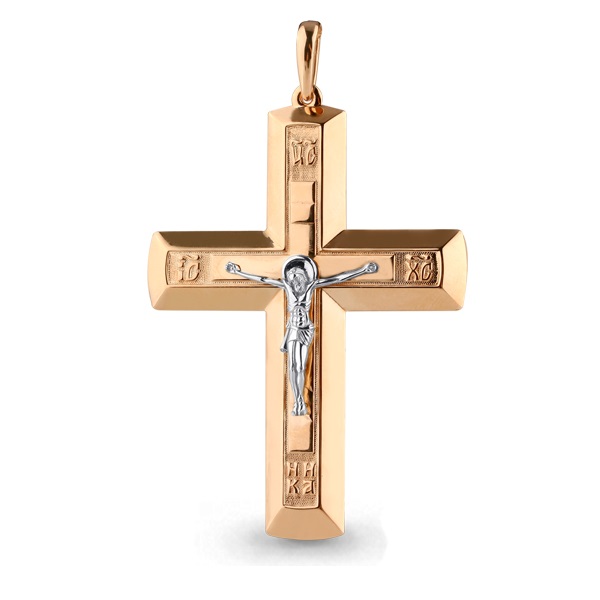 Крестик православный из комбинированного золота