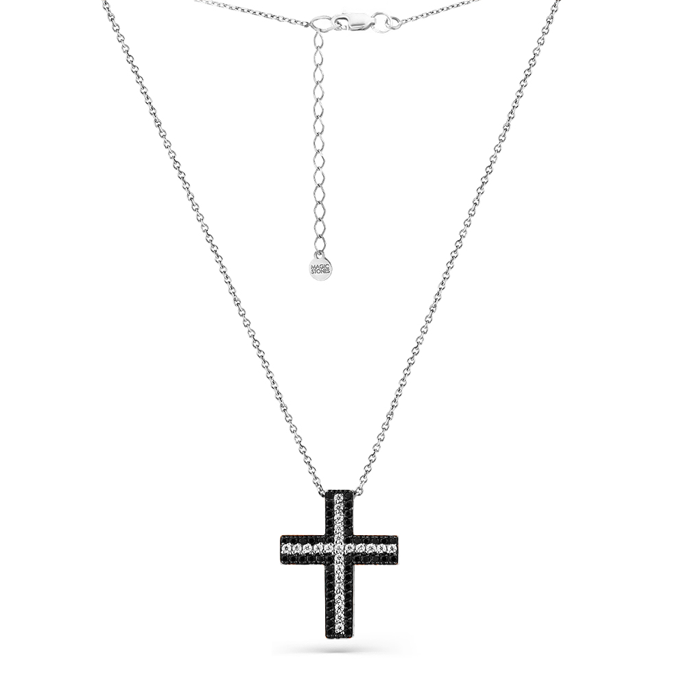 Колье из белого золота с наношпинелью и фианитами