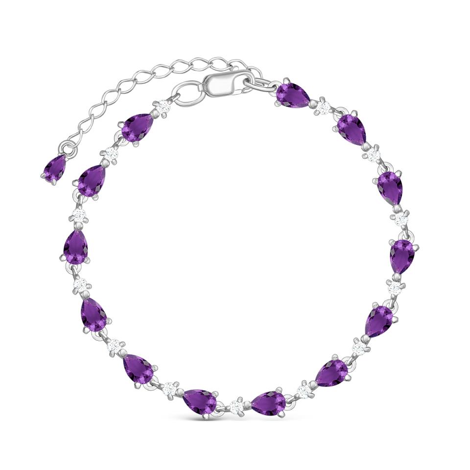Браслет из серебра с аметистом и фианитами