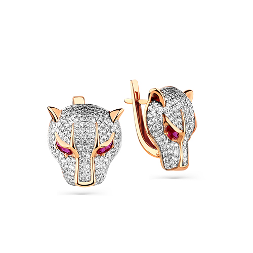 Серьги из красного золота с фианитами и корундами