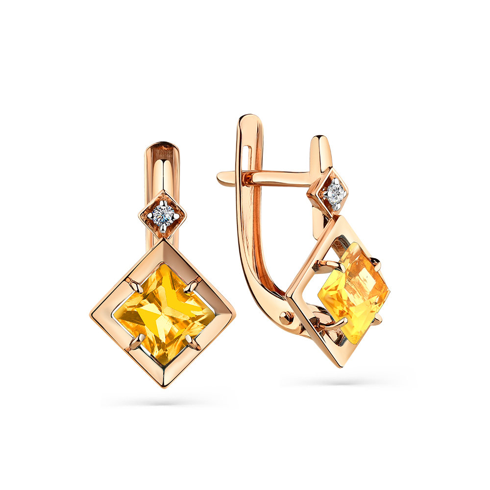 Серьги из красного золота с цитринами и фианитами