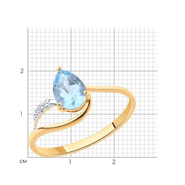 Кольцо из красного золота с топазом и фианитами