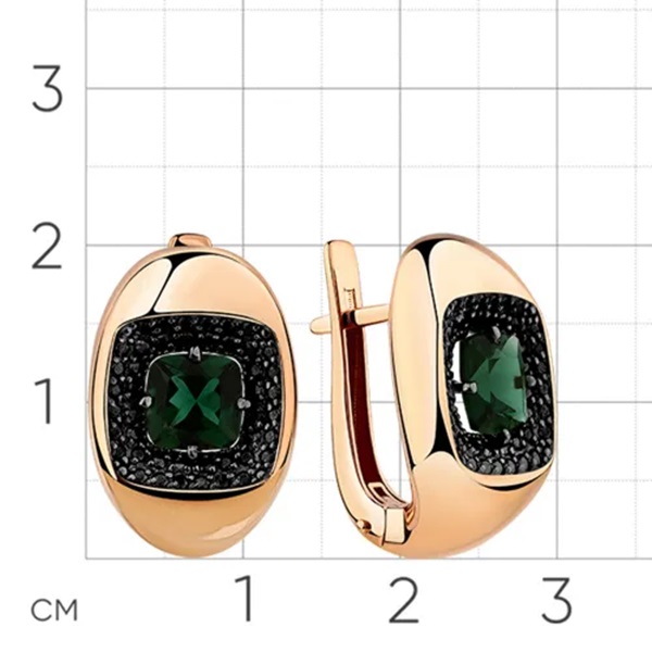 Серьги из красного золота с турмалином и шпинелью