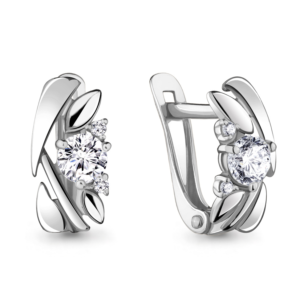 Серьги из белого золота с фианитами