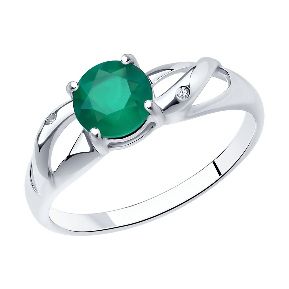 Кольцо из серебра с агатом и бриллиантами