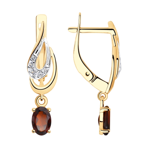 Серьги из красного золота с гранатами и фианитами