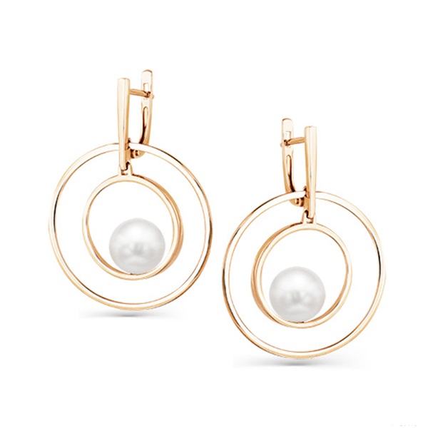 Серьги из красного золота с жемчугом