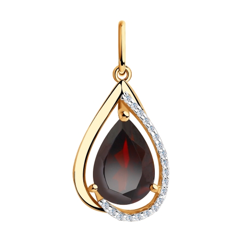 Подвеска из красного золота с гранатом и фианитами