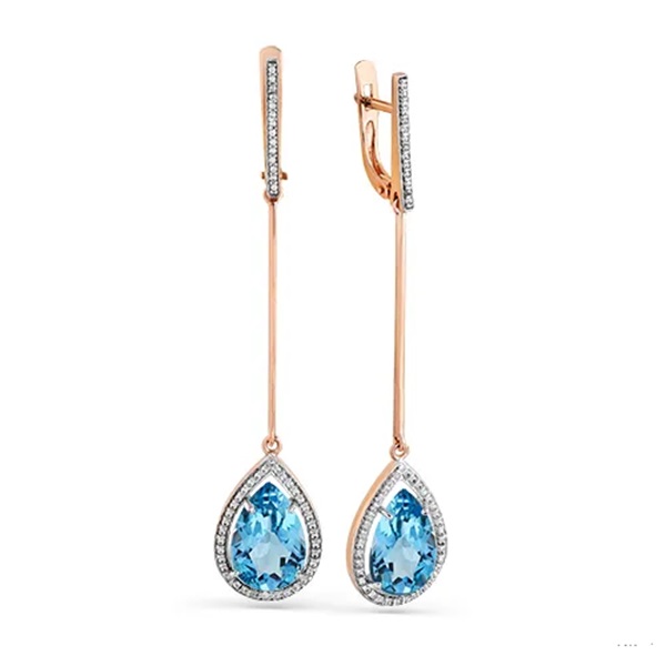 Серьги из красного золота с топазами и фианитами