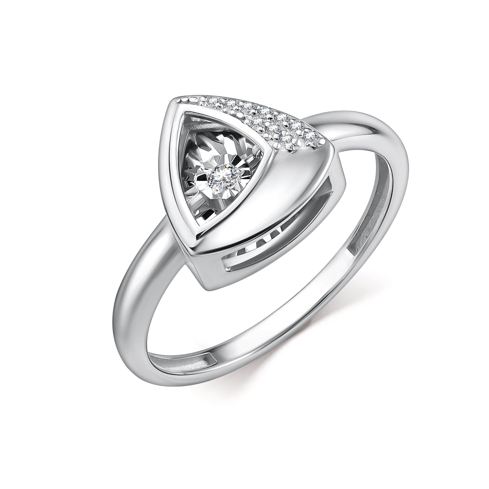 Кольцо из белого золота с танцующим бриллиантом