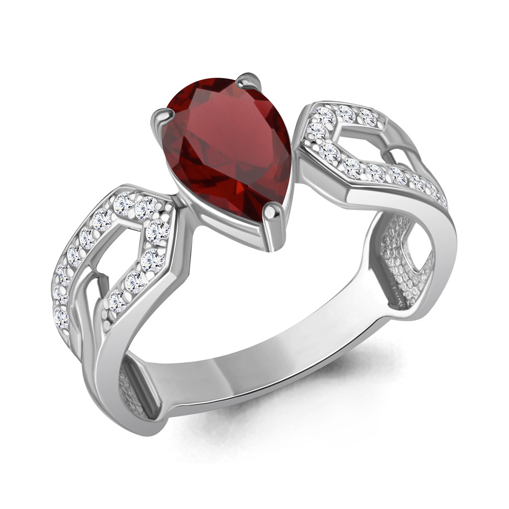 Кольцо из серебра с гранатом и фианитами