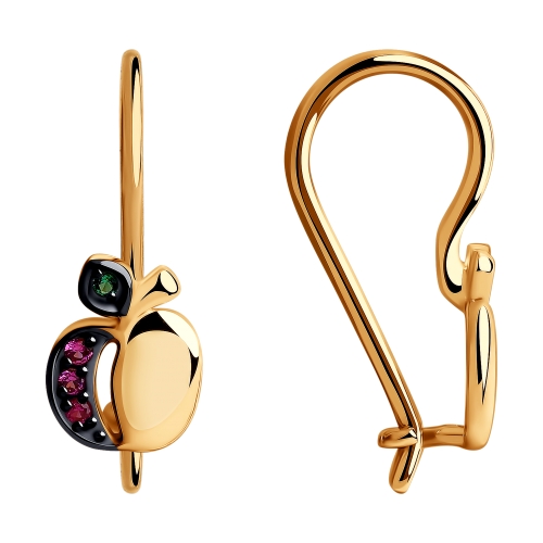 Серьги «Яблочки» из красного золота 585 пробы с корундами и фианитами