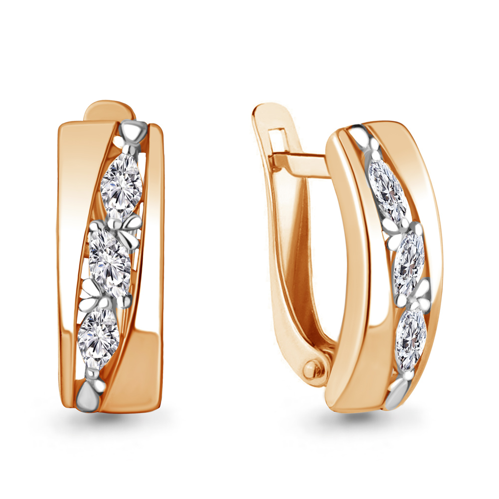 Серьги из красного золота с фианитами