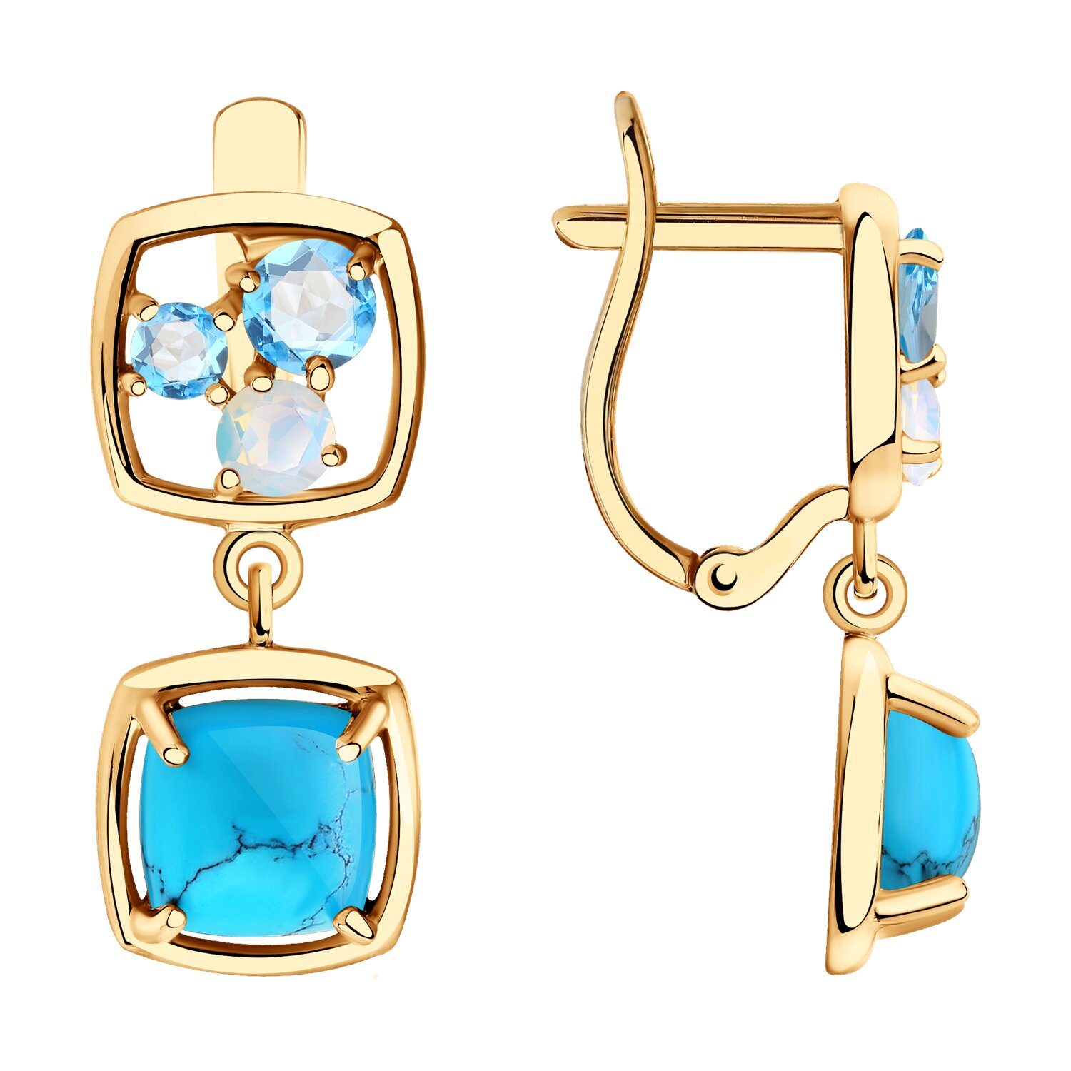 Серьги из красного золота с миксом камней