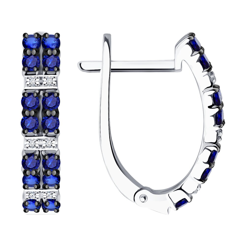 Серьги из белого золота с бриллиантами и сапфирами