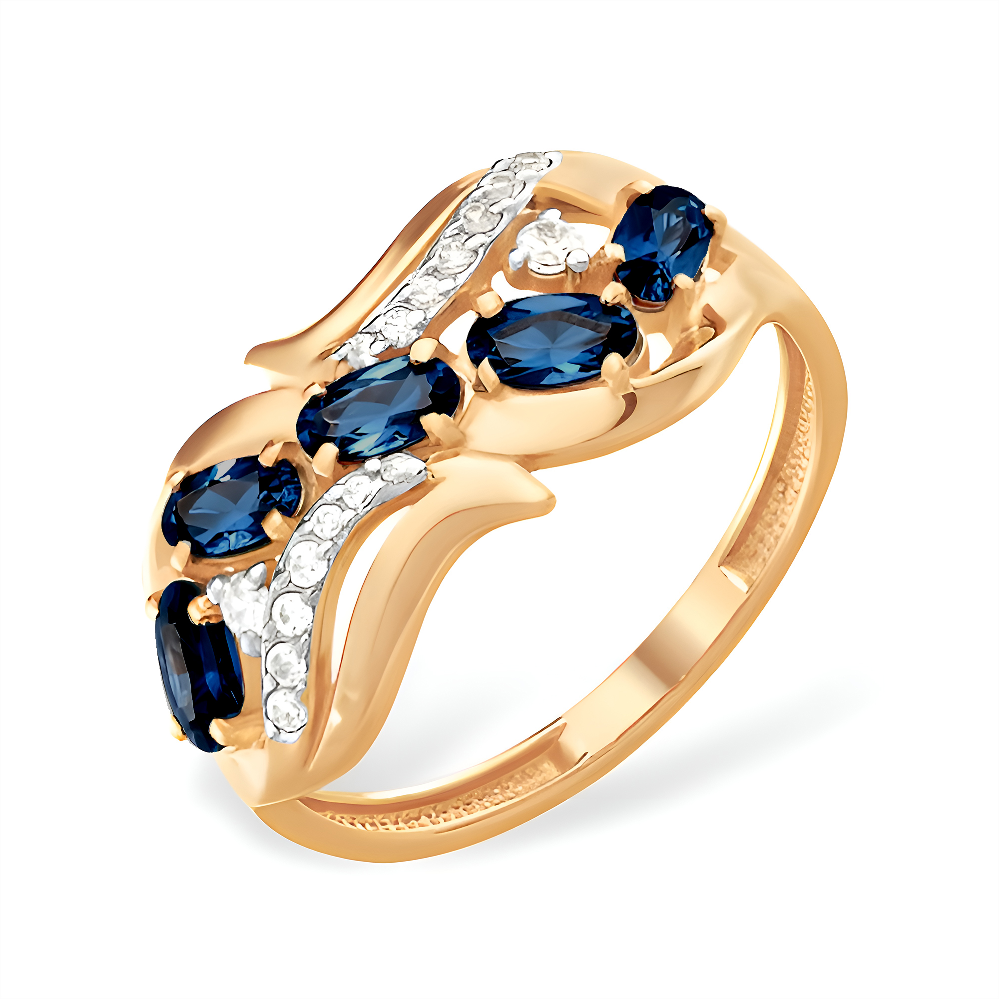 Кольцо из красного золота с топазами Лондон и фианитами