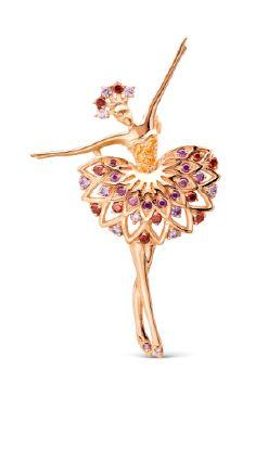 Брошь «Балерина» из красного золота с миксом камней