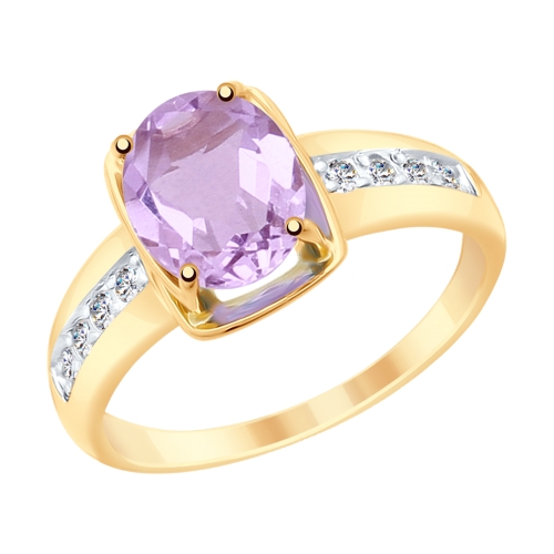 Кольцо из красного золота с аметистом и фианитами