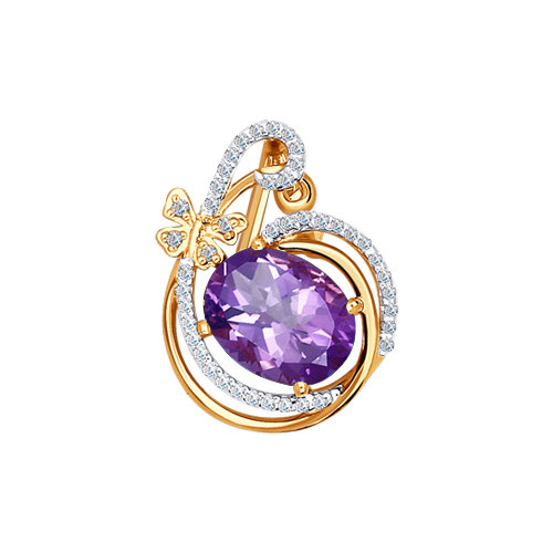 Подвеска из красного золота с аметистом и фианитами