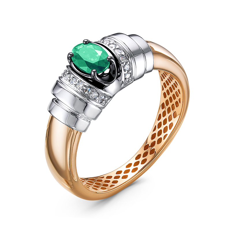 Кольцо из комбинированного золота с изумрудом и бриллиантами