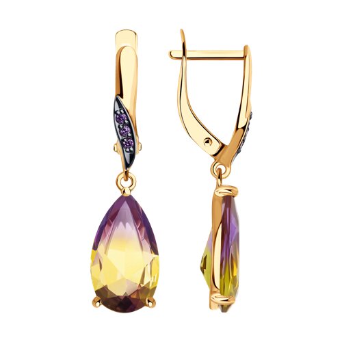 Серьги из красного золота с ситаллами и фианитами