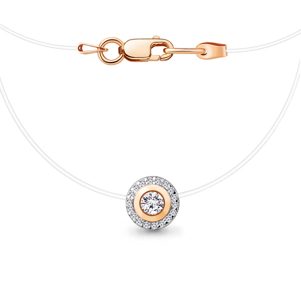 Колье на леске из красного золота с фианитами