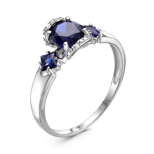 Кольцо из белого золота с сапфирами и бриллиантами