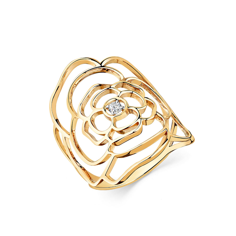 Кольцо из красного золота с фианитом