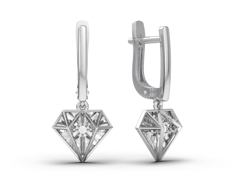 Серьги из белого золота с танцующим бриллиантом