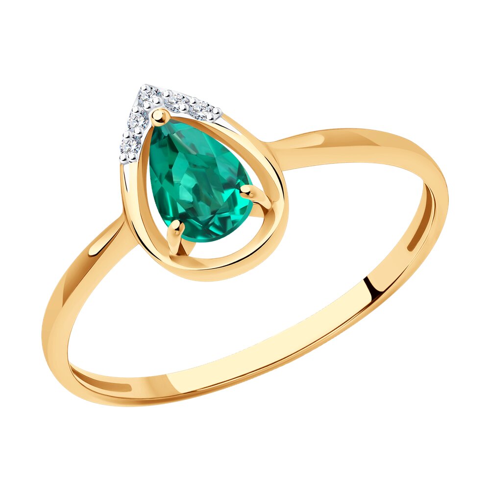 Кольцо из красного золота с гидротермальным изумрудом и бриллиантами