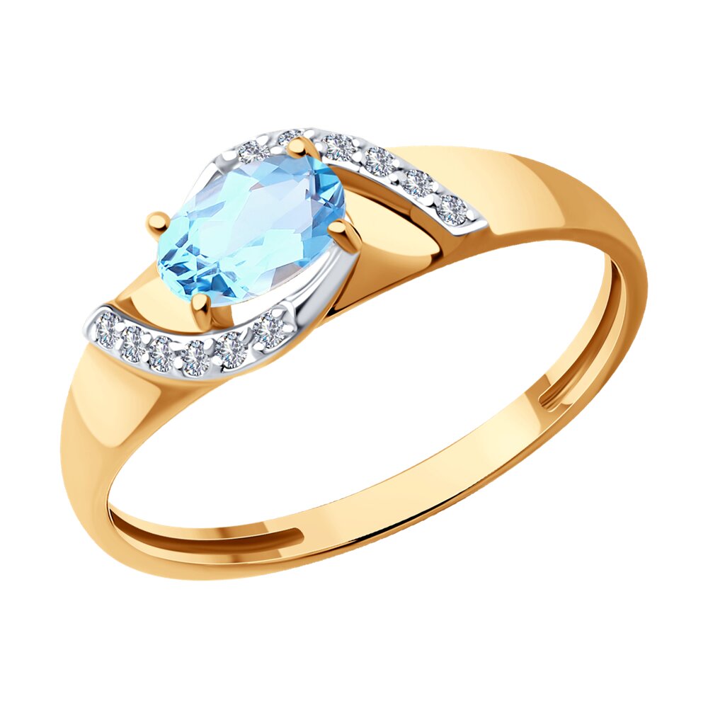 Кольцо из красного золота с топазом и фианитами