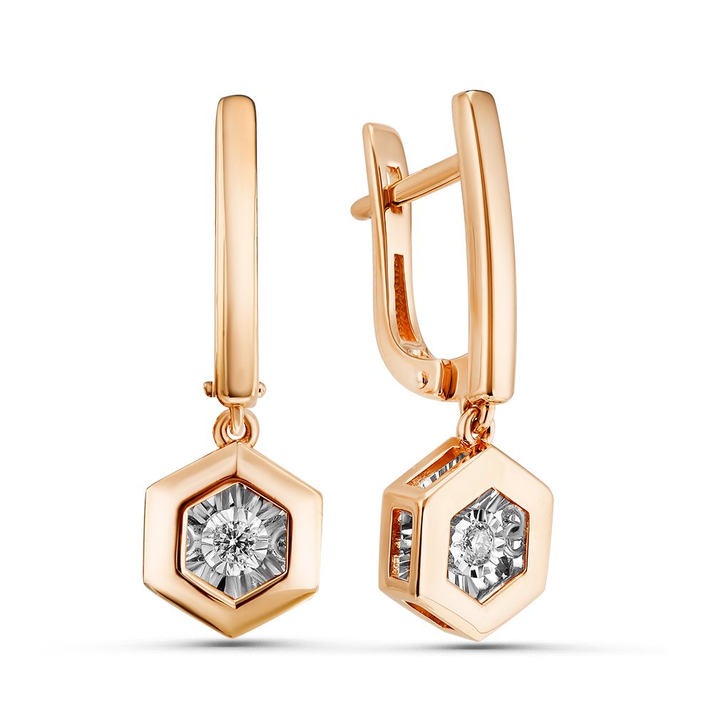 Серьги из красного золота с танцующим бриллиантом