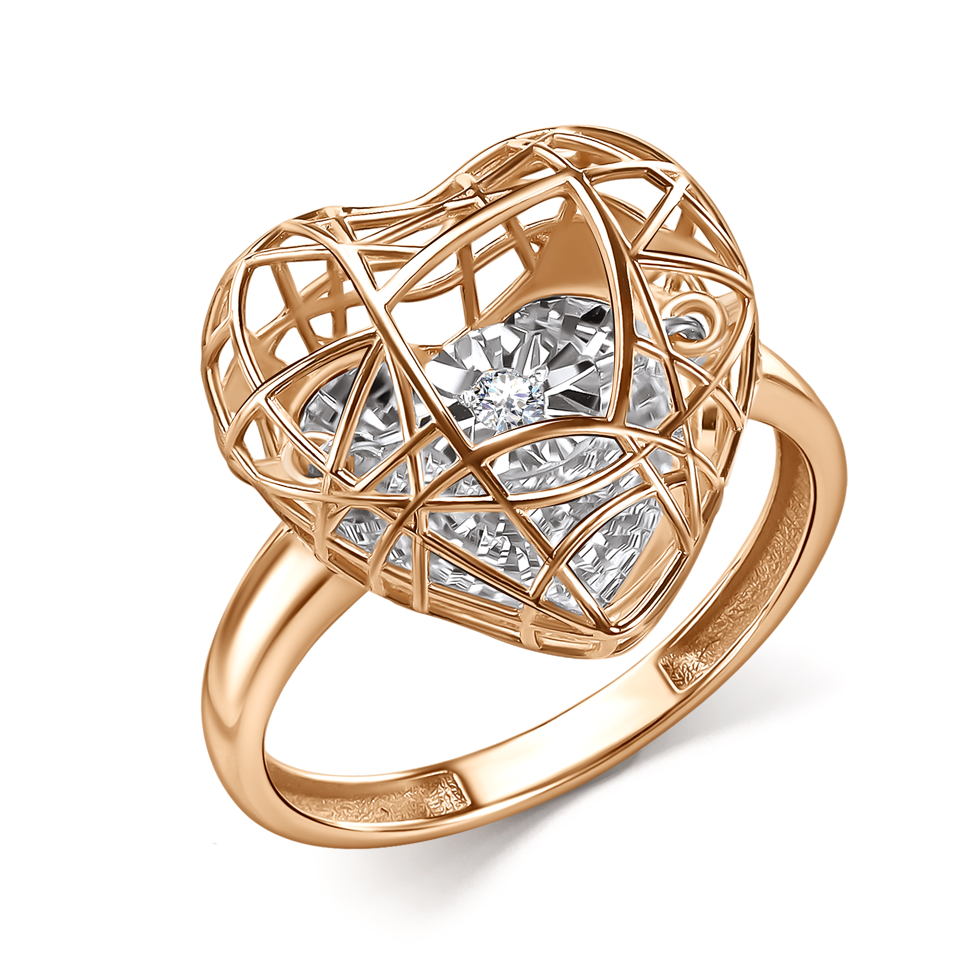 Кольцо из красного золота с танцующим бриллиантом