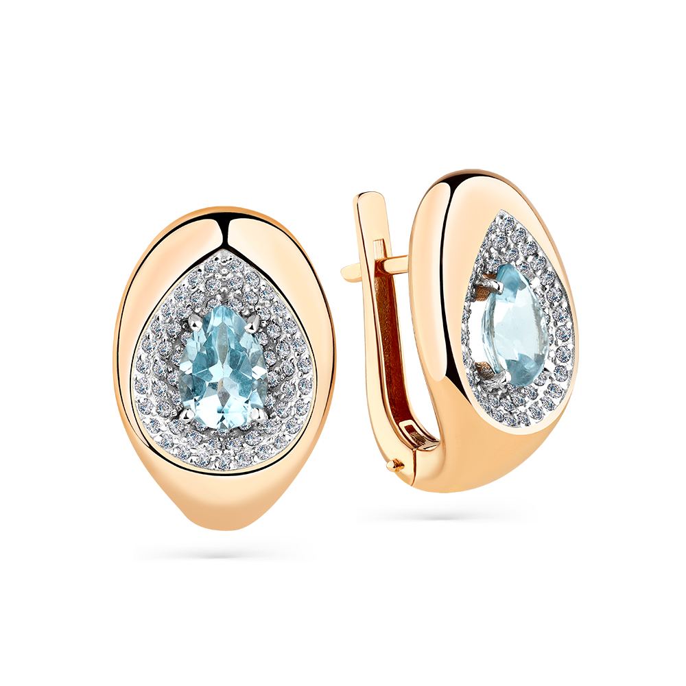 Серьги из красного золота с топазами и фианитами