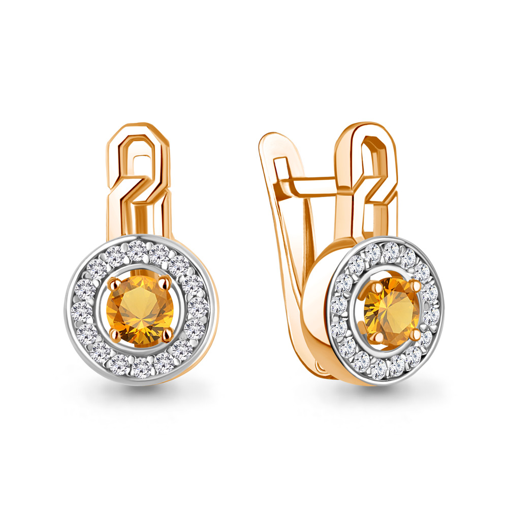 Серьги из красного золота с цитрином и фианитами