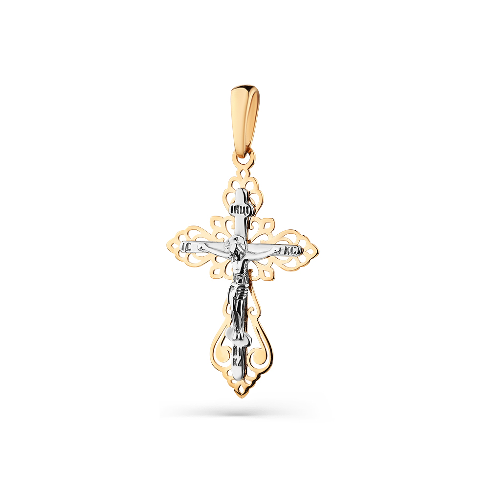 Крестик православный из комбинированного золота