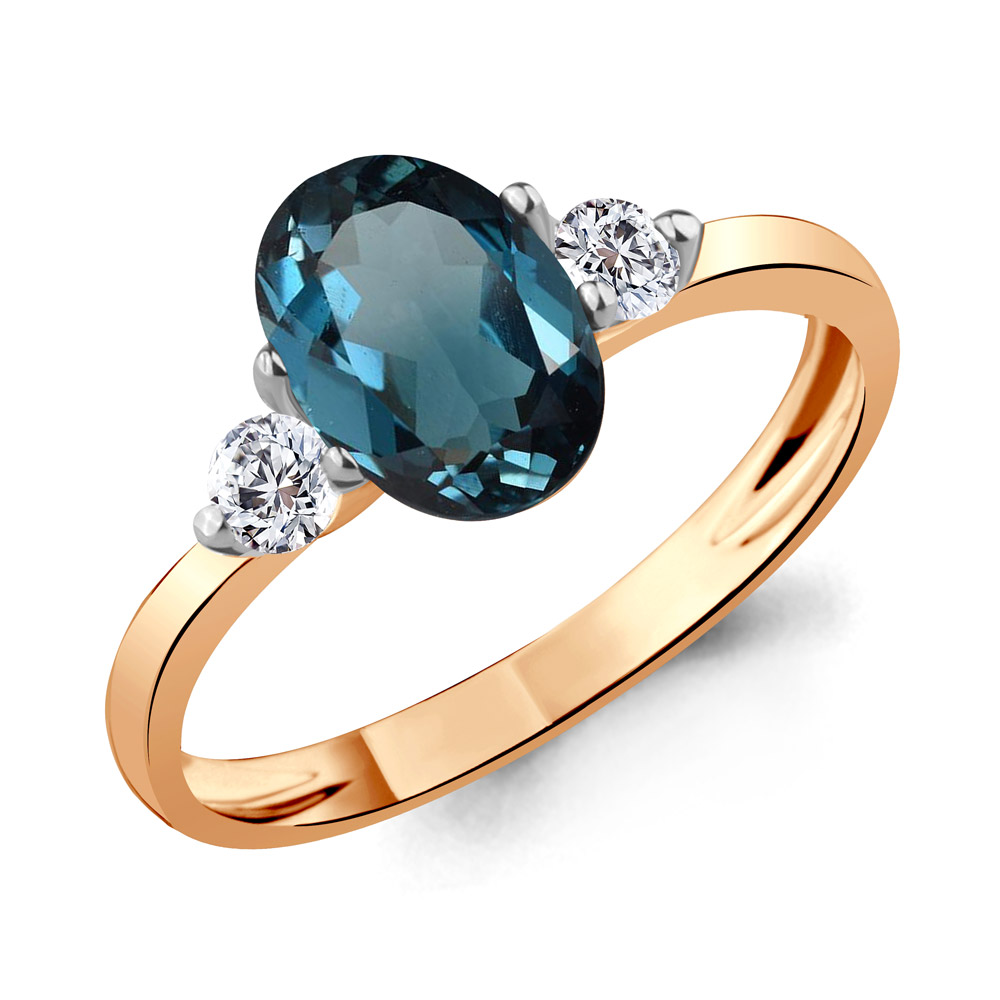 Кольцо из красного золота с топазом и фианитами