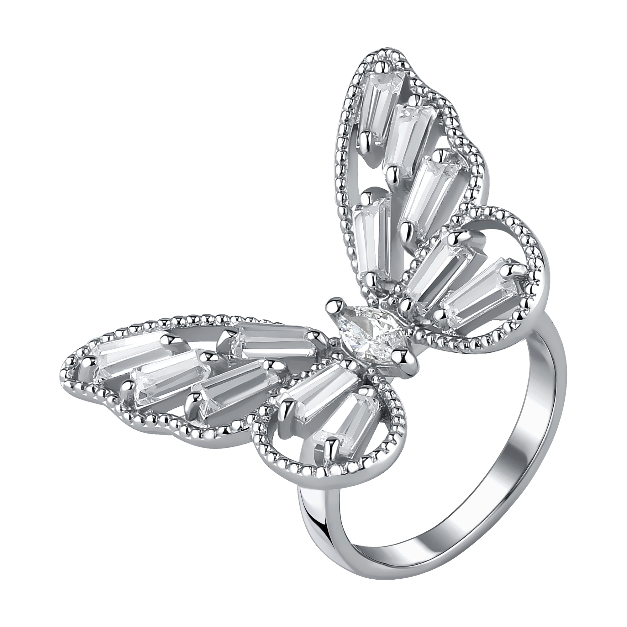 Кольцо из серебра с фианитами «Бабочка»