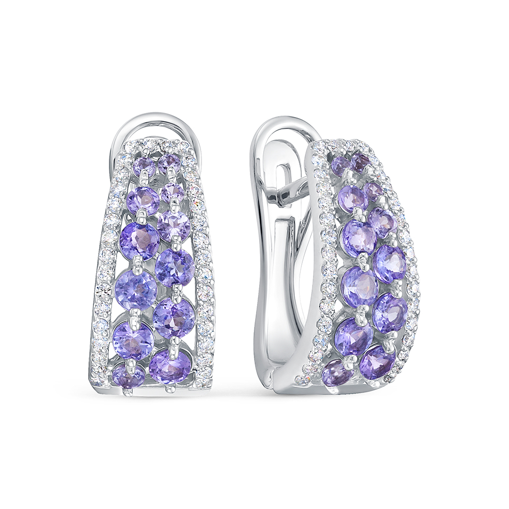 Серьги из белого золота с танзанитами и бриллиантами